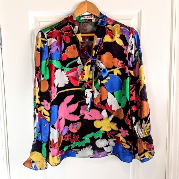 Alice + Olivia Mora Sheer Tie Neck Silk Blouse - Picture 1 of 9
